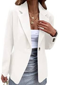 OMZIN Damen Casual Blazers Knopf Langarm Vorne Offen Reverskragen Arbeit Büro Blazer Jacke Weiß S von OMZIN