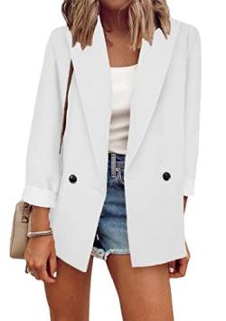 OMZIN Damen Casual Button Blazer Lose Langarm Arbeit Büro Einfarbig Taschen Blazer Jacke Weiß 3XL von OMZIN