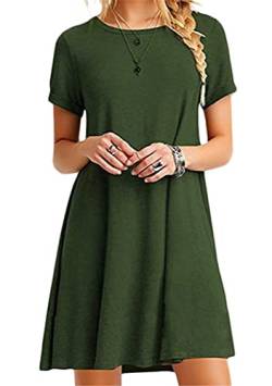 OMZIN Damen Casual Crewneck Kleid Lose Kurzes Kleid Kurzarm Sommerkleid Tunika Mini Lose Kleid Army Grün XXL von OMZIN