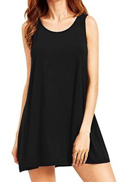 OMZIN Damen Casual Kleid Basic Minikleid Strandkleid Tank Top Kleid Trägershirt Tunikakleid Schwarz L von OMZIN