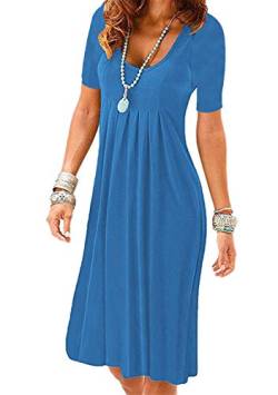 OMZIN Damen Kurzarm T-Shirt Kleid Freizeitkleid A-Linie Minikleid Kurz Sommerkleid Lose Tunika Rundhals Blau XS von OMZIN