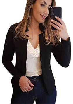 OMZIN Damen Casual Lightweight Blazer Langarm Offene Front Arbeit Büro Einfarbig Jacke Schwarz XL von OMZIN