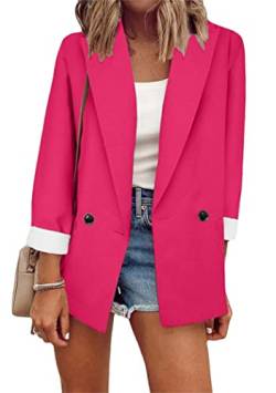 OMZIN Damen Casual Open Front Blazer Anzug Taschen Arbeit Büro Cardigan Jacke Rose M von OMZIN