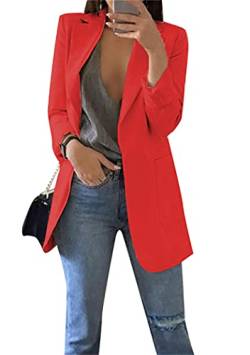 OMZIN Damen Casual Solid Farbe Langarm Blazer Open Front Cardigan Jacke Arbeit Büro Blazer Solid Slim Arbeit Blazer Anzug Jacke Rot S von OMZIN