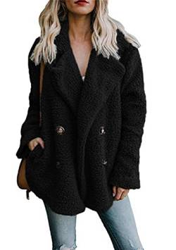 OMZIN Damen Casual Solid Teddy Mantel Solid Color Casual Sport Mantel Outwear Patchwork Hoodie Casual Sweater Schwarz L von OMZIN