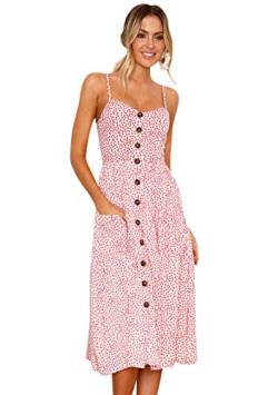 OMZIN Damen Casual Sundress Plus Size Riemchen Party Ärmelloses Kleid A-Linie Mit Taschen Party Sundress Pink XXL von OMZIN