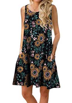 OMZIN Damen Casual Tops Mit Taschen Basic Vest Dress Solid Color Sleeveless Long Shirt Sommerkleid Floral Schwarz Gelb M von OMZIN