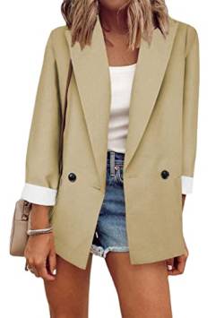 OMZIN Damen Casual Work Blazer Business Langarm Open-Front Solid Color Cardigan Jacke Anzug Apricot S von OMZIN