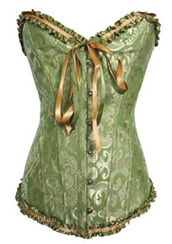 OMZIN Damen Corsage Vintage Vollbrust Klasische Korsett Corset Übergrößen Sexy Korsagen Bustier Große Größen Top mit G-Schnur Grün 5XL von OMZIN