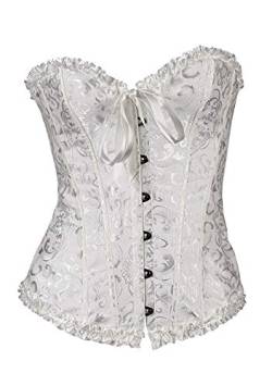 OMZIN Damen Corsage Vintage Vollbrust Klasische Korsett Corset Übergrößen Sexy Korsagen Bustier Top mit G-Schnur Weiß S von OMZIN