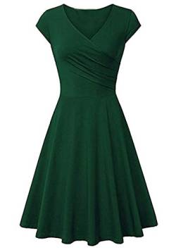 OMZIN Damen Elegant Kleid V-Ausschnitt Sexy Midikleid Cocktailkleid Knielang Flügelärmeln Casual Partykleid Kleider Grün M von OMZIN