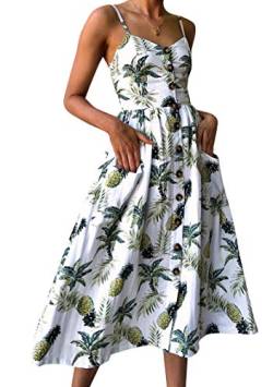 OMZIN Damen Freizeitkleid Plus Size Kurzes Kleid Partykleid Boho A-Linie Ärmelloses Sonnenkleid Weiß L von OMZIN