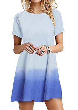 OMZIN Damen Freizeitkleid Tunika Basic Kleid Swingkleid Casual Kleid A-Linie Rundhals Shirtkleid Lässiges Kleid Shirtkleid für Sommer Kurz Minikleid Himmel Blau XL von OMZIN