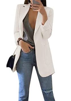 OMZIN Damen Frühling Casual Blazer Langarm Jacke Mantel Solid Color Blazer Open Front Arbeit Büro Blazer Weiß Xs von OMZIN