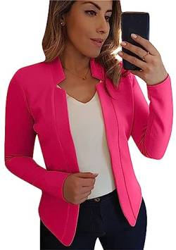 OMZIN Damen Herbst 3/4 Casual Sleeve Blazer Open Front Short Cardigan Anzug Jacke Arbeit Büro Mantel Rose L von OMZIN