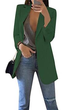 OMZIN Damen Herbst Casual Blazer Offene Front Langarm Cardigan Jacke Arbeit Büro Blazer Lose Fiitted Büro Blazer Mantel Dunkelgrün XL von OMZIN