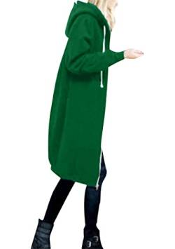 OMZIN Damen Jacke Lang Winterjacke Übergröße Frauen Mantel Warm Kapuzenpullover Pulli mit Reißverschluss Sweatshirt Hoodies Große Größe Grün 3XL von OMZIN