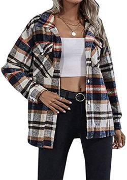 OMZIN Damen Karo Jacke Langarm Karo Flanell Hemden Baumwolle Button-Down Hemd Bluse Für Alltag Und Oktoberfest Rosa XL von OMZIN