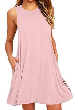 OMZIN Damen Kleid Ärmelloses Sommerkleid Weste Tops mit Tasche Lässiges Minikleid Große Größe Pink XXL von OMZIN