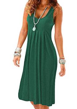 OMZIN Damen Kleid Knielang A Line Midi Sommerkleider Atmungsaktiv Schlichtes Freizeitkleid Grün M von OMZIN