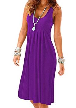 OMZIN Damen Kleid Sundress Relaxed Casual Kleid Strandkleid Cotton Plain Dress Violet M von OMZIN