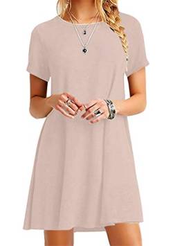 OMZIN Damen Kurzarm Kleid T-Shirt Sommerkleid Plus Größen Mini Kurzarm Swing Kleider Khaki XL von OMZIN