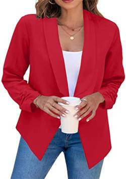 OMZIN Damen Lässige Offene Vorderseite Blazer Langarm Arbeit Büro Jacke Blazer Cardigans Pure Red XL von OMZIN