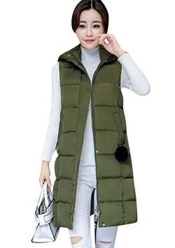 OMZIN Damen Lang mit Kapuze Daunenweste Longweste Winterjacke Warme Outdoor Mit Kapuze Mantel Gilet Grün L von OMZIN