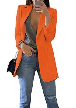 OMZIN Damen Langarm Blazer Arbeit Büro Bussiness Jacke Mit Tasche Oversized Mode Blazer Mantel Orange 3XL von OMZIN