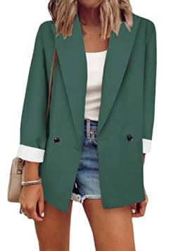 OMZIN Damen Langarm Blazer Casual Open Front Plaid Arbeit Büro Anzug Jacken Blazer Mit Taschen Grün S von OMZIN