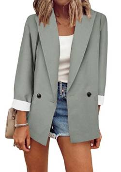 OMZIN Damen Langarm Casual Blazer Arbeit Büro Bussiness Jacke Mit Tasche Overcoats Grau S von OMZIN