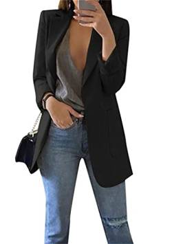 OMZIN Damen Langarm Formal Revers Button Down Blazer Tasche Jacke Casual Fitted Slim Blazer Mit Taschen Schwarz S von OMZIN