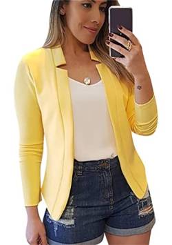 OMZIN Damen Leichte Blazer Für Die Arbeit Blazer Vorne Offen Kurze Strickjacke Jacke Top Gelb S von OMZIN