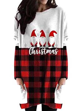 OMZIN Damen Long Pullover Sweatshirt Langarm Plain Hooded Pullover Kleider Loose Casual Long Tops Holiday Casual Thin Sweatshirt Blouse for Teen Girls Santa XL von OMZIN
