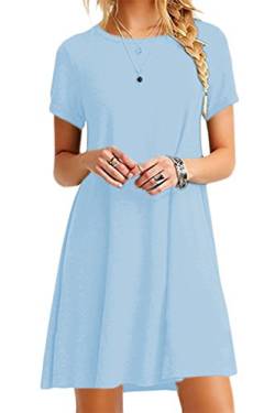 OMZIN Damen Longshirt Kurzarm Minikleid Casual Loose Sommerkleid Basic Tops, 3XL, Hilmmel Blau von OMZIN