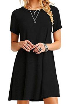 OMZIN Damen Lose Shirt Kleid Kurzarm Kleid Casual Tunika Kleid Sommerkleid Mini Schwarz XL von OMZIN