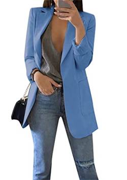 OMZIN Damen Open Front Langarm Jacke Anzug Arbeit Büro Blazer Langarm Lang Blazer Reverskragen Solid Jacke Blau Xs von OMZIN