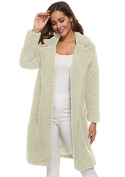 OMZIN Damen Oversized Sherpa Jacke Fuzzy Fleece Teddy Mantel Open Front Teddy Cardigan Weiß Xxl von OMZIN