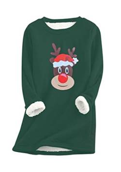 OMZIN Damen Plüsch Pullover Winter Warm Plus Size Weihnachtsoberteile Print Langarm Pullover Dickes Fleece Sweatshirts Grün 3XL von OMZIN