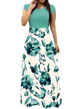 OMZIN Damen Rundhalsausschnitt Kurzarm Blumendruck Lässig Party Elegant Lang Maxikleid Grün Blume S von OMZIN