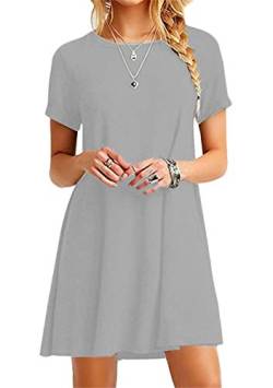 OMZIN Damen Rundhalsausschnitt einfarbig Lose Shirt Kleid Kurzarm Mini Sommerkleid Hellgrau XL von OMZIN