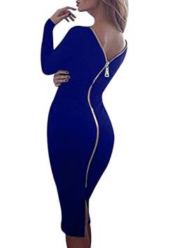 OMZIN Damen Sexy Leder Kleid Partykleid Bodycon Nachtkleid Zipper Clubwear Nachtclub Stripper Kleid Blau M von OMZIN