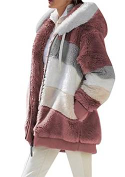 OMZIN Damen Sherpa Fleecejacke Kapuzenjacke mit Taschen Kurzmantel Warme flauschige Fleeceoberteile für den Winter Rot 5XL von OMZIN