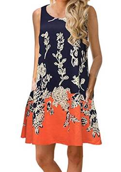 OMZIN Damen Shirt Kleid Sommer Kurzes Casua Kleid Off Shoulder Mini Freizeitkleid Floral Blau Orange 3XL von OMZIN
