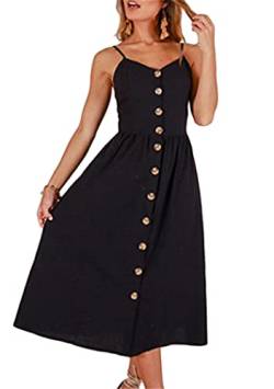 OMZIN Damen Sommer Partykleid A-Linie Plus Size Partykleid V-Ausschnitt Vest Kleid Ärmellos Lockeres Sonnenkleid Schwarz XXL von OMZIN