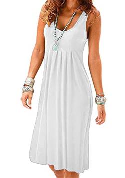 OMZIN Damen Sommerkleid Casual Kurzes Freizeitkleid Armlos Tank-Kleid mit Taschen Lose Minikleid Strandkleider Festkleid Abendkleider Weiß XL von OMZIN