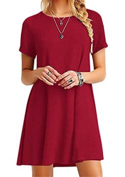 OMZIN Damen Sommerkleid Hemden Tuniken Plus Größen Rundhalsausschnitt Bluse Tunika Plus Größe Kurzarm Loose Fit Rot 3XL von OMZIN