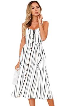 OMZIN Damen Sommerkleid Westenkleid Strandkleid Sommer Sonnenkleid Westenkleid Bedrucktes Lässiges Sonnenkleid Weiß M von OMZIN