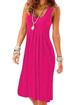 OMZIN Damen Sommerkleider A Linie Rundhalsausschnitt Strandkleider Tunika Tankkleid Kleid Rose Rot 2XL von OMZIN