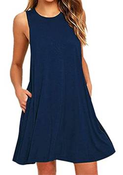 OMZIN Damen Sommerkleider Lose Tunika Ärmelloses Swing Kleid Basic Strandkleid für Party Shirt Kleid Marineblau 3XL von OMZIN